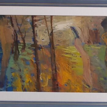 Painting titled "Nude in the forest" by Oleksyi Zagumnyi, Original Artwork, Oil Mounted on Cardboard
