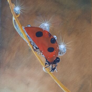 Painting titled "Ladybug" by Olena Berest, Original Artwork, Oil Mounted on Wood Stretcher frame