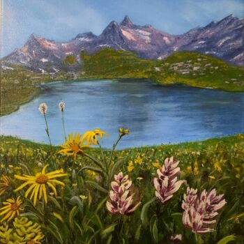 Painting titled "Wildflowers in the…" by Olena Berest, Original Artwork, Oil Mounted on Wood Stretcher frame