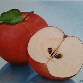 Painting titled "Apple: Taste of Sum…" by Olena Berest, Original Artwork, Oil Mounted on Wood Stretcher frame