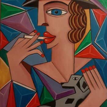 Pintura titulada "Mulher com um cacho…" por Olena Blinnikova, Obra de arte original, Oleo Montado en Bastidor de camilla de…