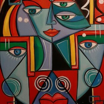 Pintura intitulada "Olhos e rostos" por Olena Blinnikova, Obras de arte originais, Óleo Montado em Armação em madeira