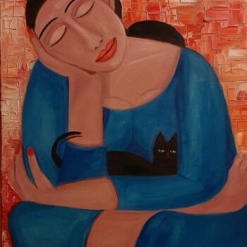 Pittura intitolato "Mulher dormindo com…" da Olena Blinnikova, Opera d'arte originale, Olio