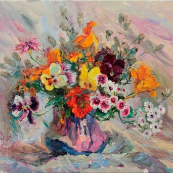 Painting titled "Pansies and phlox" by Olena Brajnik, Original Artwork, Oil