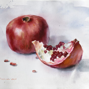 Painting titled "Pomegranate" by Olena Kishkurno, Original Artwork, Watercolor