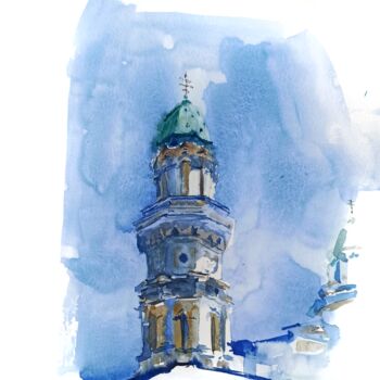 Painting titled "Cathedral towers" by Olena Koliesnik, Original Artwork, Watercolor