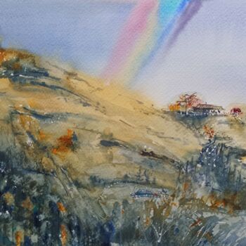 Painting titled "Rainbow in the Carp…" by Olena Koliesnik, Original Artwork, Watercolor
