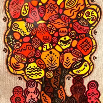 Ζωγραφική με τίτλο "The tree of smilles" από Olena Kovalenko, Αυθεντικά έργα τέχνης, Μολύβι Τοποθετήθηκε στο Ξύλινο φορείο σ…