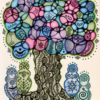 Malarstwo zatytułowany „Tree of four elemen…” autorstwa Olena Kovalenko, Oryginalna praca, Ołówek