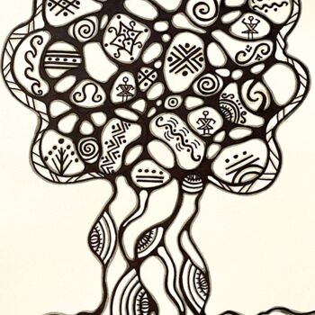 Peinture intitulée "Meditation tree" par Olena Kovalenko, Œuvre d'art originale, Marqueur