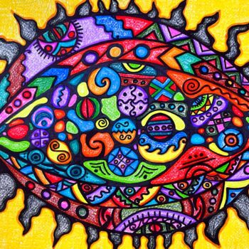Pittura intitolato "Sun-2" da Olena Kovalenko, Opera d'arte originale, Matite colorate