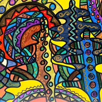 Painting titled "Space New Year" by Olena Kovalenko, Original Artwork, Marker