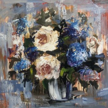 Schilderij getiteld "Flowers Bouquet Pai…" door Olena Kryvonos, Origineel Kunstwerk, Acryl Gemonteerd op Frame voor houten b…