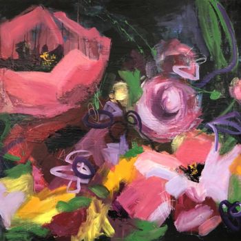 Pittura intitolato "Abstract Flower Pai…" da Olena Kryvonos, Opera d'arte originale, Olio Montato su Telaio per barella in l…