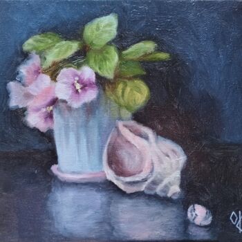Painting titled "Indoor Flowers, She…" by Olena Kucher, Original Artwork, Oil