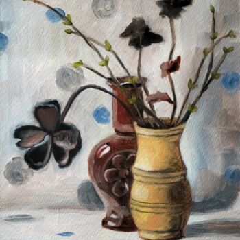 Painting titled "Dried Flowers and V…" by Olena Kucher, Original Artwork, Oil