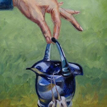 Painting titled "Blue Crystal Vase" by Olena Kucher, Original Artwork, Oil