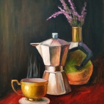 Pittura intitolato "Madam's Coffee" da Olena Kucher, Opera d'arte originale, Olio