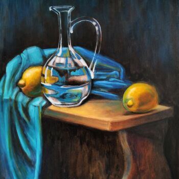 Schilderij getiteld "Glass Decanter and…" door Olena Kucher, Origineel Kunstwerk, Olie