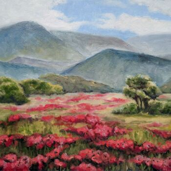 Painting titled "Poppy Field" by Olena Kucher, Original Artwork, Oil