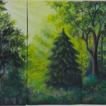 Malerei mit dem Titel "Forest on a bright…" von Olena Lisova, Original-Kunstwerk, Acryl