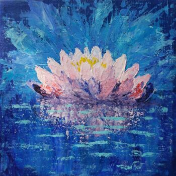 Painting titled "Water lily" by Olena Poleva, Original Artwork, Acrylic Mounted on Wood Stretcher frame