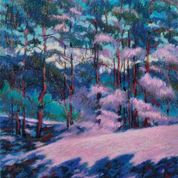 Painting titled "Blue Forest" by Olena Polovna, Original Artwork, Pastel