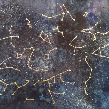 Drawing titled "Carte des étoiles" by Olena Polovna, Original Artwork, Watercolor