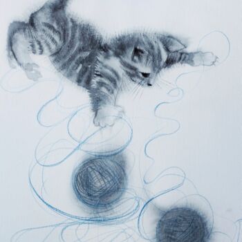 Рисунок под названием "Le chat est un escl…" - Olena Polovna, Подлинное произведение искусства, Акварель