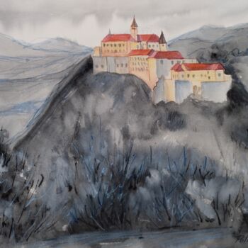 Рисунок под названием "Château de Palanok" - Olena Polovna, Подлинное произведение искусства, Акварель