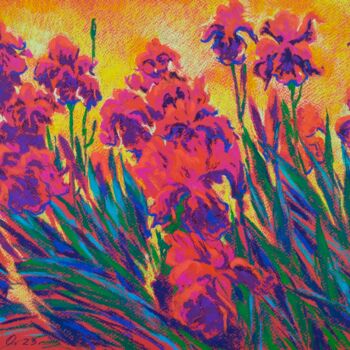 Painting titled "Iris rouges" by Olena Polovna, Original Artwork, Pastel