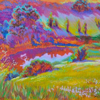 Painting titled "Paysage rural" by Olena Polovna, Original Artwork, Pastel