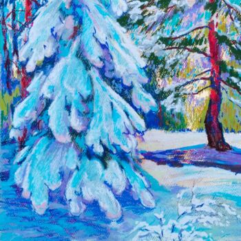 Pittura intitolato "L'hiver dans la for…" da Olena Polovna, Opera d'arte originale, Pastello