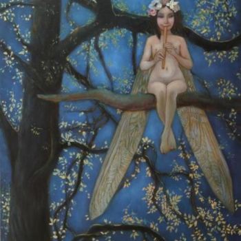 Peinture intitulée "Fée libellule" par Olena Rabitcheva, Œuvre d'art originale, Huile