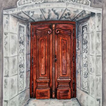 Peinture intitulée "Mysterious door" par Olena Yemelianova, Œuvre d'art originale, Aquarelle