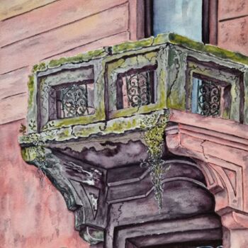Peinture intitulée "Lviv balcony" par Olena Yemelianova, Œuvre d'art originale, Aquarelle