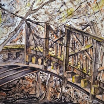 Painting titled "The lost bridge" by Olena Yemelianova, Original Artwork, Watercolor