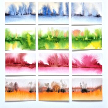 Painting titled "Set of 12 ACEO card…" by Olena Zhylenko, Original Artwork, Watercolor