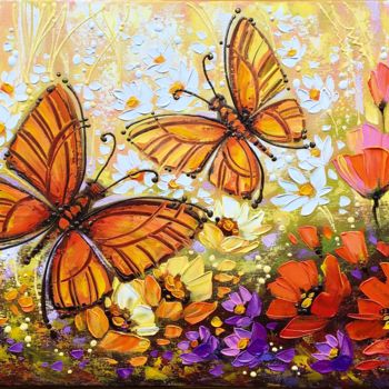 Painting titled "Butterflies" by Olena Bahriy, Original Artwork, Acrylic Mounted on Wood Stretcher frame