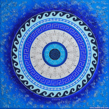 Painting titled "Greek Blue Evil Eye…" by Olesea Arts, Original Artwork, Acrylic