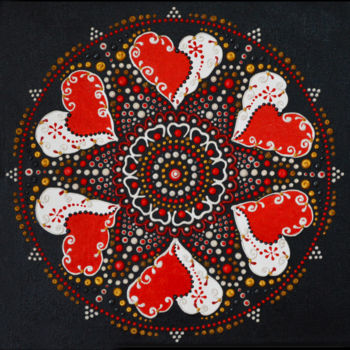 Malerei mit dem Titel ""BE LOVE" Mandala D…" von Olesea Arts, Original-Kunstwerk, Acryl