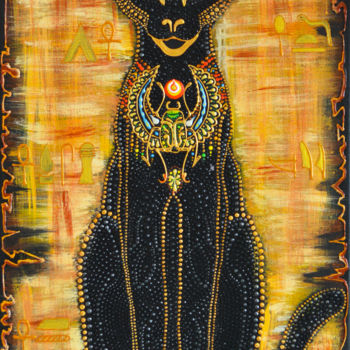 Картина под названием "Egyptian cat Goddes…" - Olesea Arts, Подлинное произведение искусства, Акрил