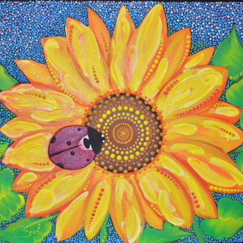 Painting titled "Sunflower Ladybug D…" by Olesea Arts, Original Artwork, Acrylic