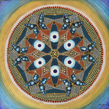 Painting titled "Evil Eye Butterfly…" by Olesea Arts, Original Artwork, Acrylic