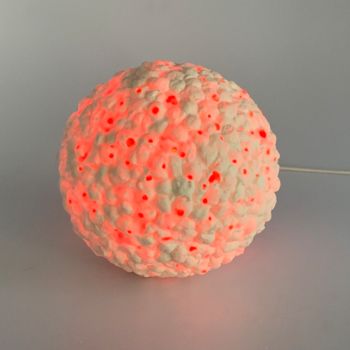 Sculpture titled "Ball with red light" by Olesia Dvorak-Galik, Original Artwork, Ceramics
