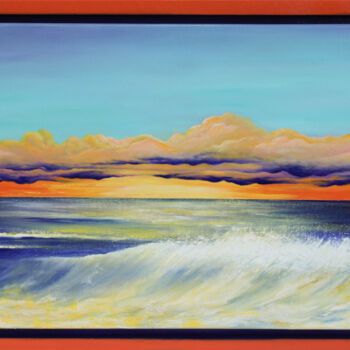 Painting titled "Tiger Sunset - oran…" by Olesia Lebedenko, Original Artwork, Oil Mounted on Wood Stretcher frame