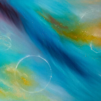 Painting titled "Azure space, univer…" by Olesia Lebedenko, Original Artwork, Oil Mounted on Wood Stretcher frame