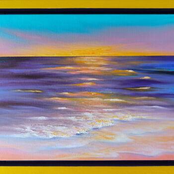 Painting titled "Sea Surf - purple s…" by Olesia Lebedenko, Original Artwork, Oil Mounted on Wood Stretcher frame