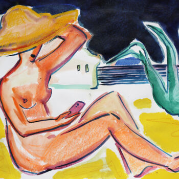Peinture intitulée "woman on the beach" par Olesia Lishaeva, Œuvre d'art originale, Acrylique