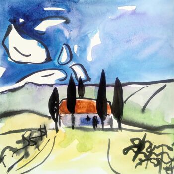 Malarstwo zatytułowany „house in the vineya…” autorstwa Olesia Lishaeva, Oryginalna praca, Akwarela